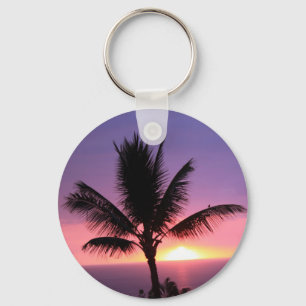 Hawaiiaanse Palm & Kleurrijke Zonsondergang Sleutelhanger