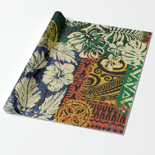 Hawaiiaanse stamelementen en hibiscus fabric patch cadeaupapier