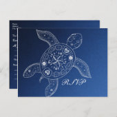 Hawaiiaanse zeeschildpad witte blauwe strandbruilo uitnodiging briefkaart (Voorkant / Achterkant)
