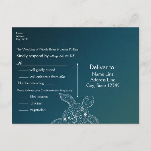 Hawaiiaanse zeeschildpad witte turquoise strandbru uitnodiging briefkaart (Achterkant)