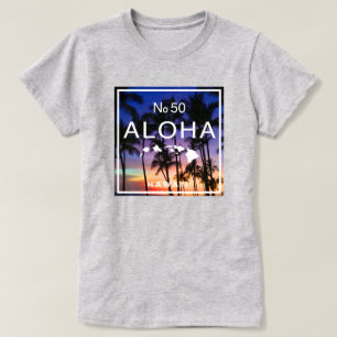 Hawaiiaanse zonsondergang vibes met palmbomen gloe t-shirt