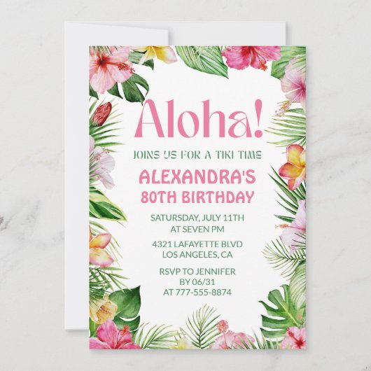 Hawaiian 80e anniversaire invitation Fleurs tropic (Devant)