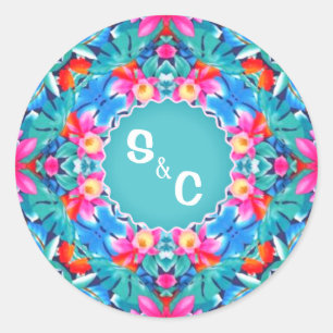 Hawaiian Abstract Monogram Couple Classic Round St Ronde Sticker