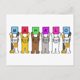 Hawaiian Bedankt Mahalo Cartoon Cats Briefkaart