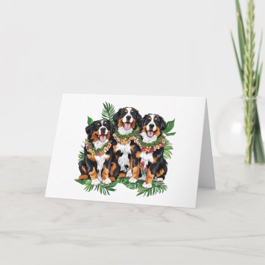 Hawaiian Berner Sennenhonden Bloem Lei Kaart (Voorkant)
