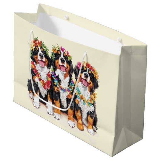 Hawaiian Bernese Mountain Dogs Flower Lei Groot Cadeauzakje (Voorkant Gekanteld)