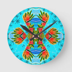 Hawaiian Bird of Paradise Cross (blauw) Ronde Klok
