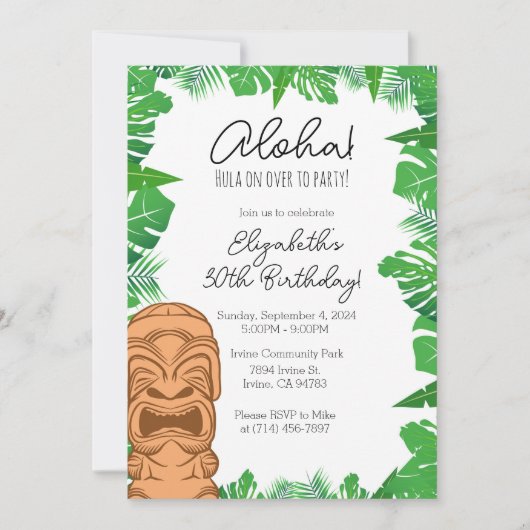 Hawaiian Birthday Invitation Sjabloon Kaart (Voorkant)