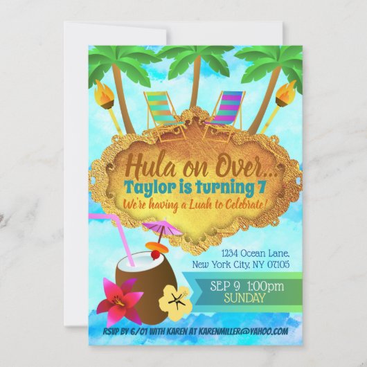 Hawaiian Birthday Invitations Kaart (Voorkant)