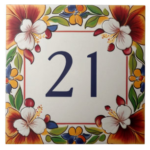 Hawaiian Bloemen Bloemen Bloemen Huis Nummer Teken Tegeltje