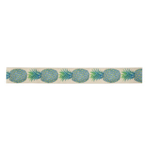 Hawaiian Blue Tropical Pineapples Ribbon Lint