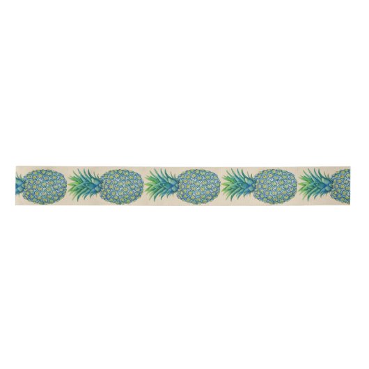 Hawaiian Blue Tropical Pineapples Ribbon Lint (Voorkant)