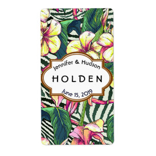 Hawaiian Bold Plumeria Bloemen Bruiloft Aangepaste Etiket