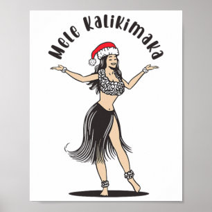 Hawaiian Christmas Hula Rok Meisje Santa Hat Mele Poster