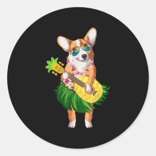 Hawaiian Corgi Hond & Kamp; Ananas Ukulele Zomer Ronde Sticker