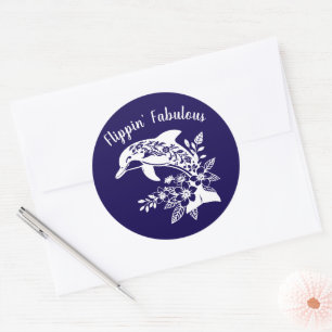 Hawaiian Dolphin Flippin Fabulous-Blue Ronde Sticker