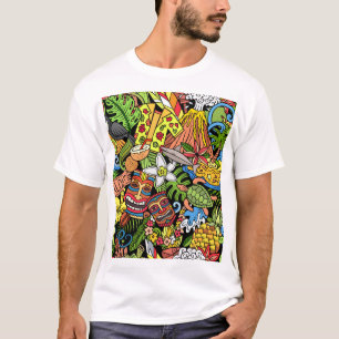 Hawaiian doodles: kleurrijke, naadloze cartoon pat t-shirt