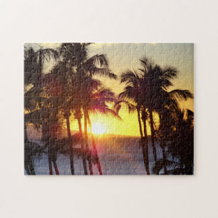 Hawaiian Exotic Beach Palm Trees Sunset Legpuzzel