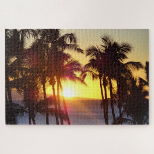 Hawaiian Exotic Beach Palm Trees Sunset Schilderac Legpuzzel