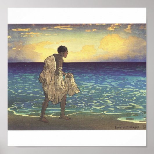 Hawaiian Fisherman, houtblokdruk Poster (Voorkant)