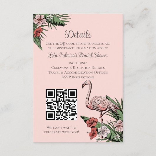 Hawaiian Flamingo Vrijgezellenfeest Website QR Cod Informatiekaartje (Voorkant)