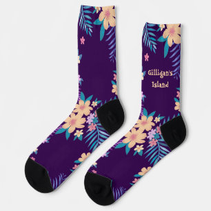 Hawaiian Floral Design op Paarse Sokken