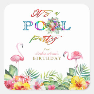 Hawaiian Floral Fruits Birds Pool Birthday Vierkante Sticker