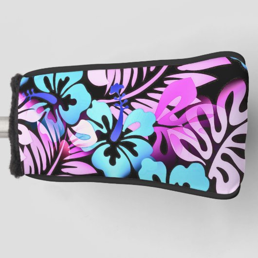 Hawaiian Flowered Pattern Tropical Pink Aqua Blue Golfheadcover (Voorkant)