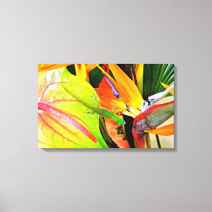 Hawaiian Gecko over tropische bloemen Canvas Afdruk