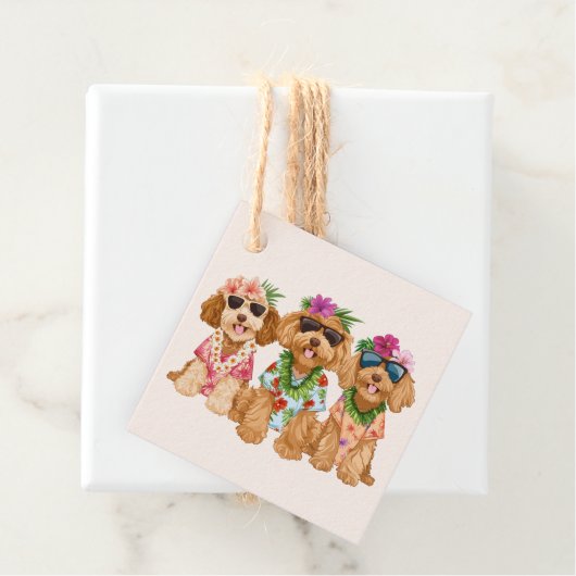 Hawaiian Goldendoodle Dogs Flower Lei Bedankjes Labels (In situ)