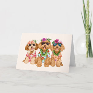 Hawaiian Goldendoodle Dogs Flower Lei Kaart
