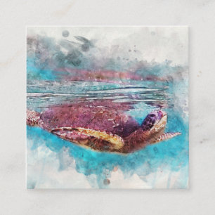 Hawaiian Green Zee Turtle Waterverf Painting Vierkante Visitekaartje