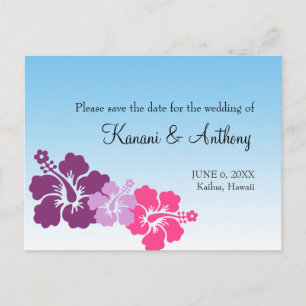 Hawaiian hibiscus bloem paarse save the date aankondigingskaart