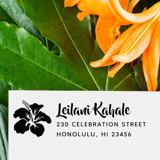 Hawaiian Hibiscus Custom Name & Return Address Rubberstempel