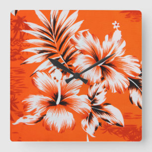 Hawaiian Hibiscus Flower Background Vierkante Klok