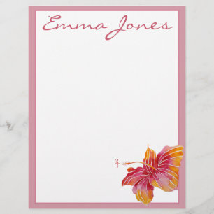 Hawaiian Hibiscus Flower Personalized Letterhead