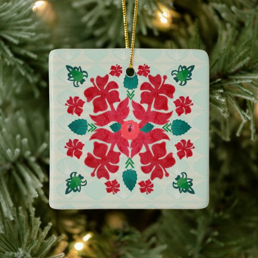 Hawaiian Hibiscus Kerstmis Quilt Pattern Ornament (Boom)