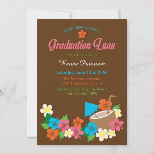 Hawaiian Hibiscus Luau Afstuderen Uitnodiging (Voorkant)