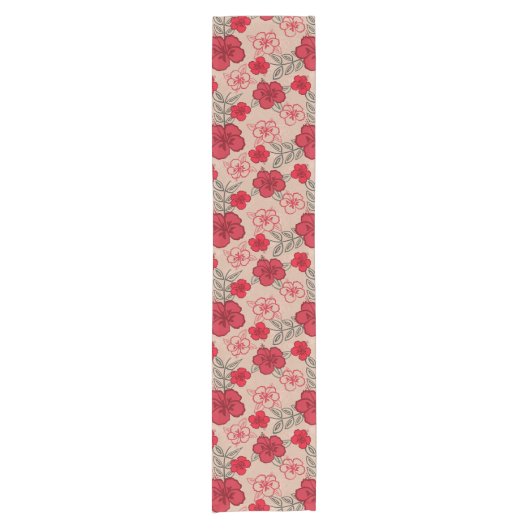 Hawaiian Hibiscus Pattern Red Korte Tafelloper (Voorkant)