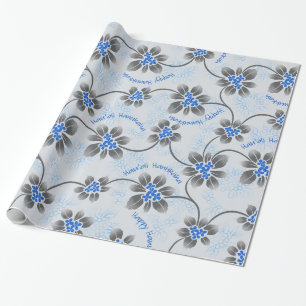 Hawaiian Holly Hanukkah Blue Floral Cadeaupapier