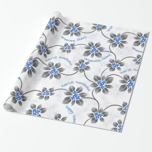 Hawaiian Holly Hanukkah Blue Floral Cadeaupapier