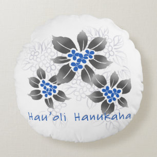 Hawaiian Holly Hanukkah Blue Floral Rond Kussen