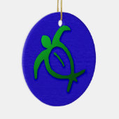Hawaiian Honu Petroglyph op Blue Keramisch Ornament (Rechts)