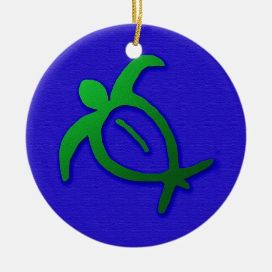 Hawaiian Honu Petroglyph op Blue Keramisch Ornament (Voorkant)