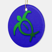 Hawaiian Honu Petroglyph op Blue Keramisch Ornament (Links)