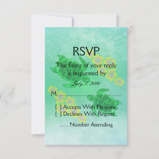 Hawaiian Honu Wedding RSVP Kaartje (Voorkant)