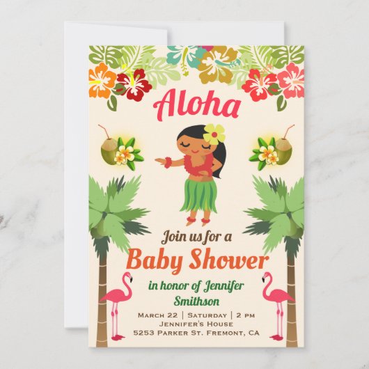 Hawaiian Hula Girl Luau Baby shower Uitnodiging (Voorkant)
