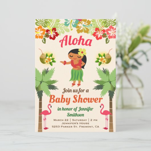 Hawaiian Hula Girl Luau Baby shower Uitnodiging (Staand voorkant)