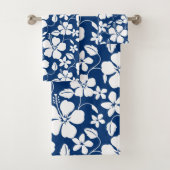 HAWAIIAN HULA (HIBISCUS) NAVY BATH TOWEL SET (En situation)