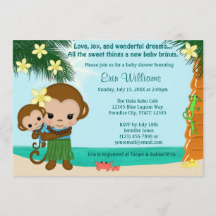 Hawaiian Hula Monkey Baby shower nodigy Kaart
